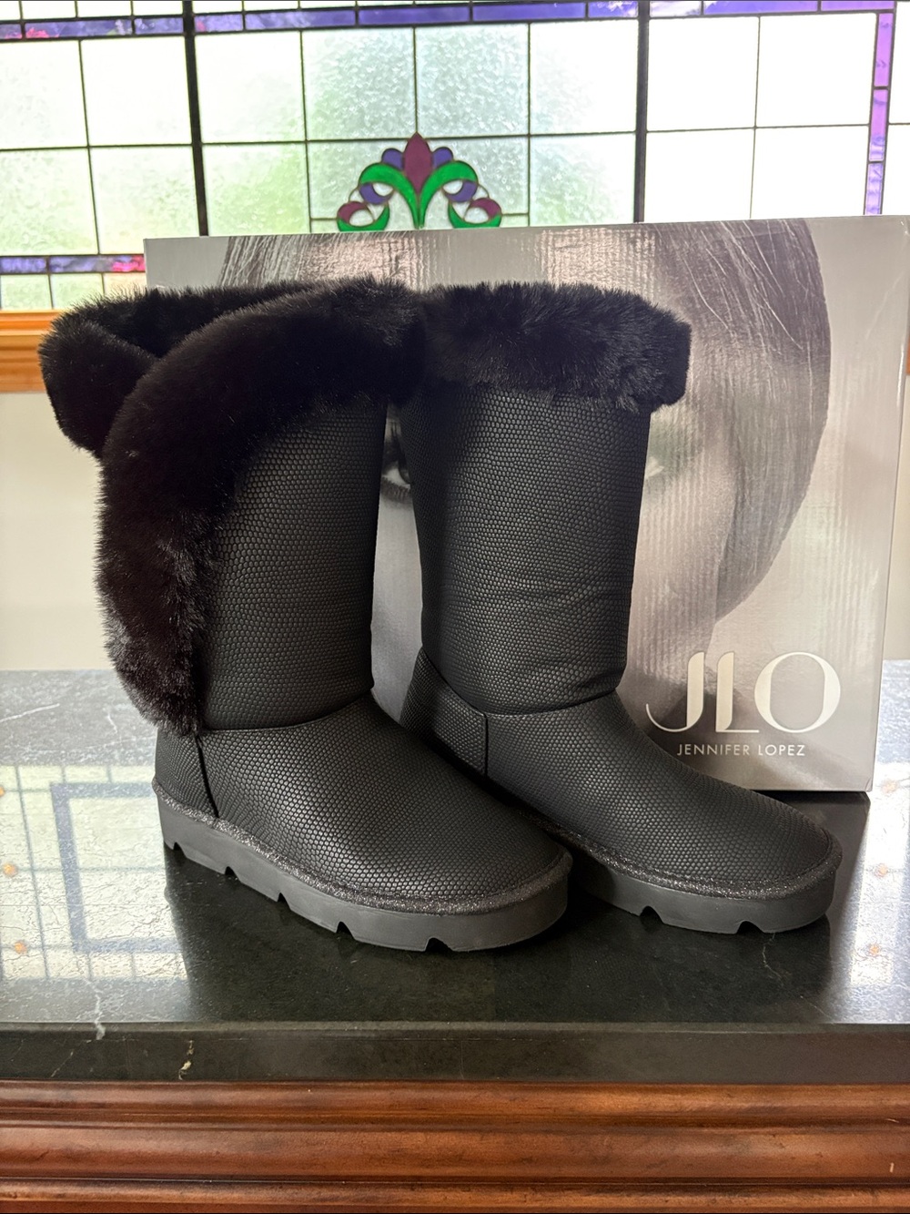 Jennifer Lopez Black Faux Fur Cuff Winter Boots